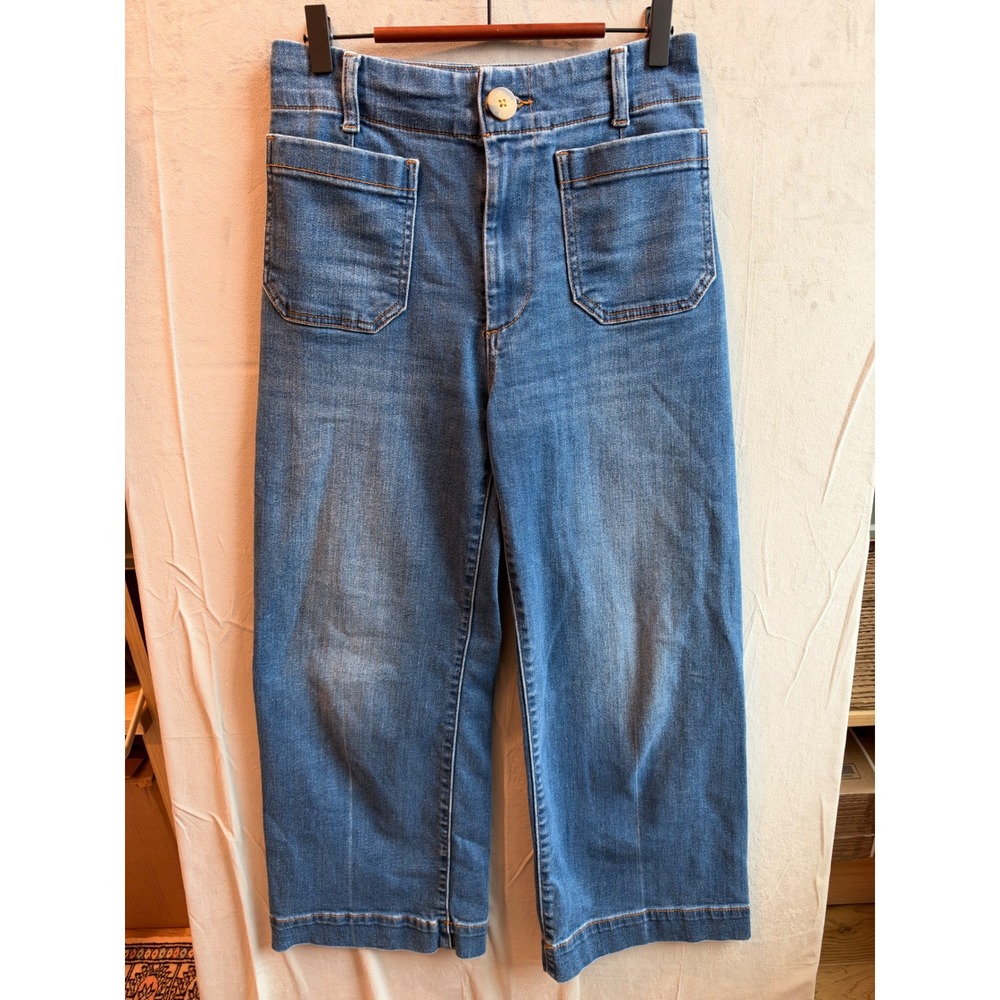 Maeve The Colette Women 27 Blue Wide Leg High Rise Patch Pocket Jeans